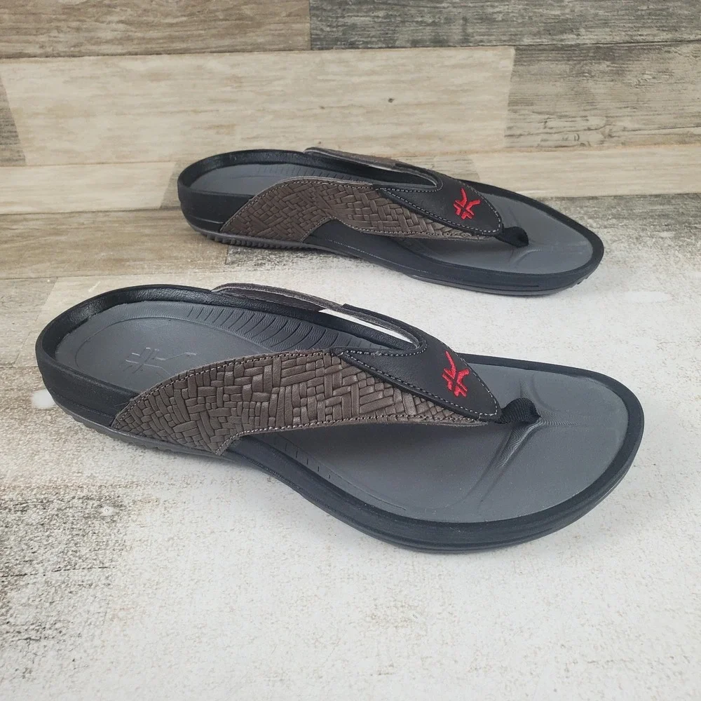Kuru Kala Leather Sandals Mens Sz 8 Flip Flop Thong Solid Black Comfortable